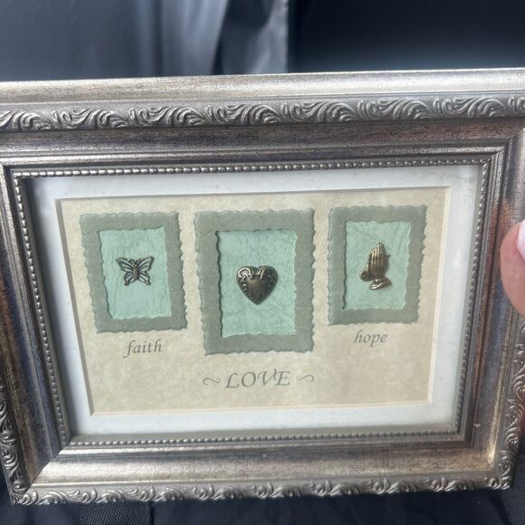Faith Love Hope Picture Art Frame Home Decor 7X9 Pewter Religious - Picture 2 of 6